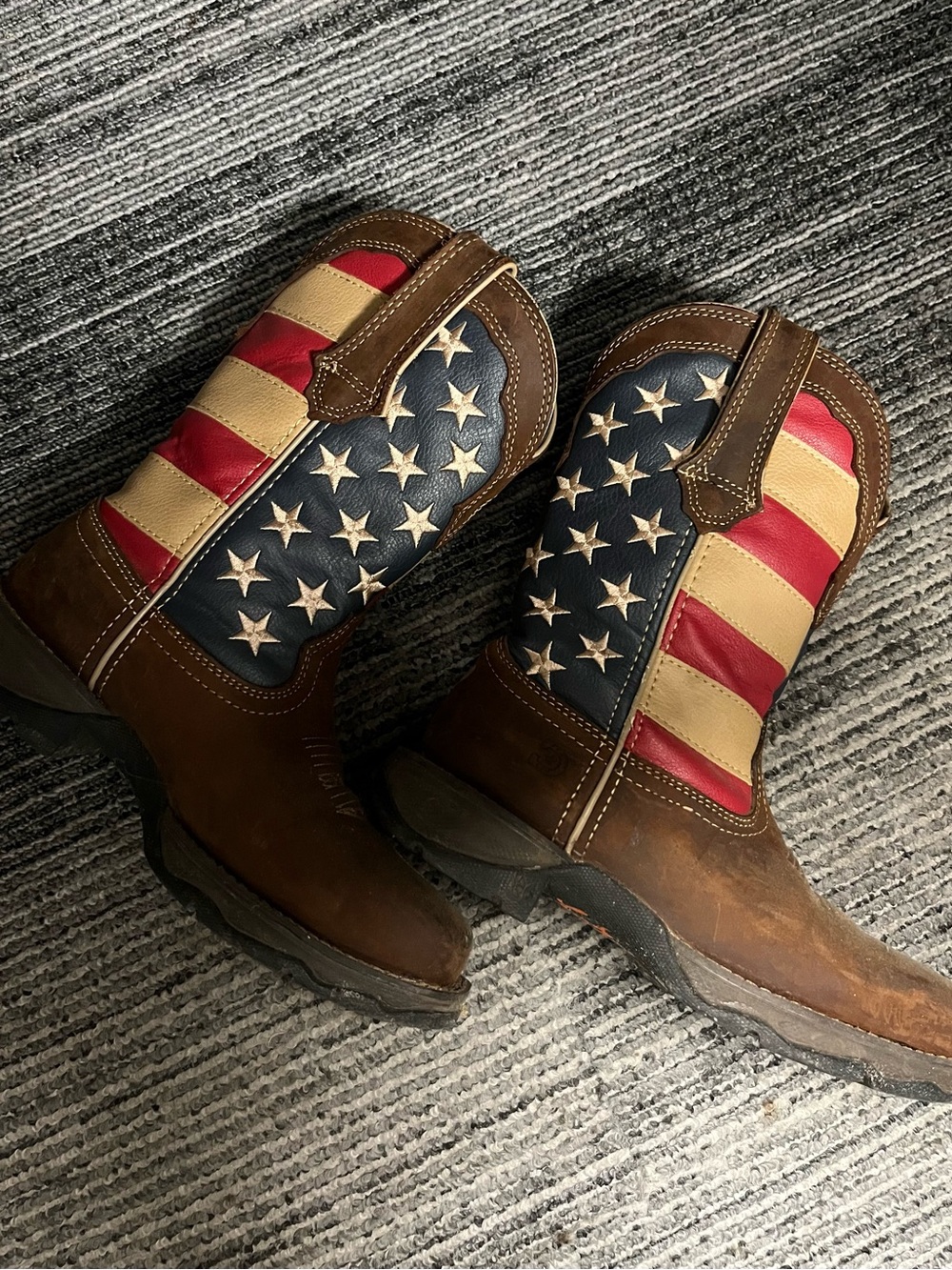 Durango Brown Cowboy Boots with American Flag Shaft - Steel Toed